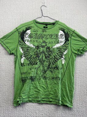 Y2K MFDM Grunge Gothic Cross Wings Graphic Afflictions Style T Shirt Men Sz XL